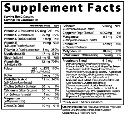 Vigor & Veda Brain & Focus Formula supplement facts label