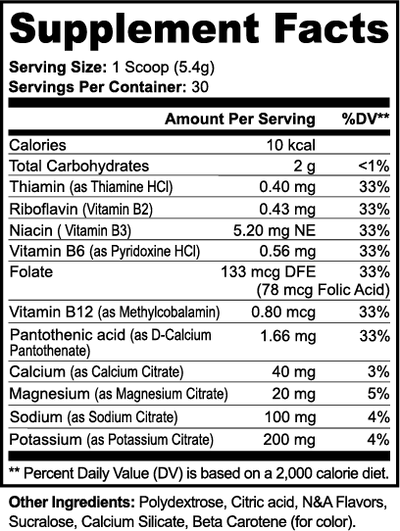 Vigor & Veda Hydration Powder (Lemonade) supplement facts label