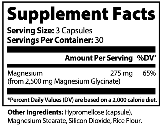 Vigor & Veda Magnesium Glycinate supplement facts label