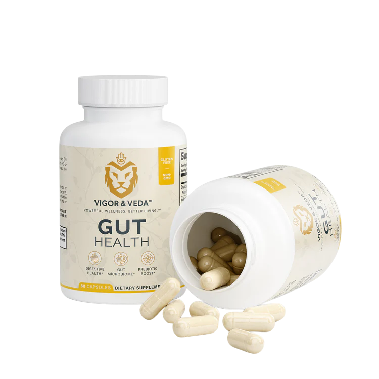 Vigor & Veda Gut Health bottle with capsules