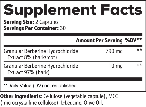 Vigor & Veda Berberine supplement facts label