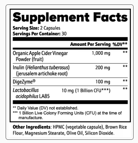 Vigor & Veda Gut Health supplement facts label