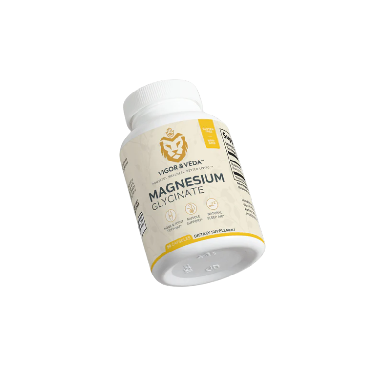 Vigor & Veda Magnesium Glycinate bottle side angle