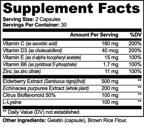 Vigor & Veda Immune Support Complex supplement facts label