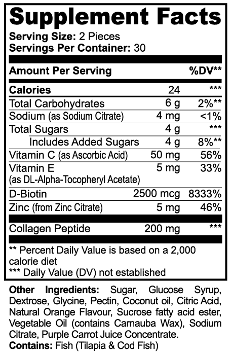 Vigor & Veda Grass-Fed Hydrolyzed Collagen Peptides supplement facts label