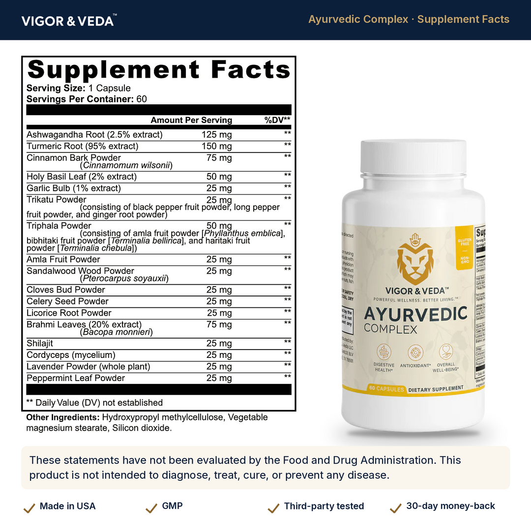 Vigor & Veda Ayurvedic Complex supplement facts