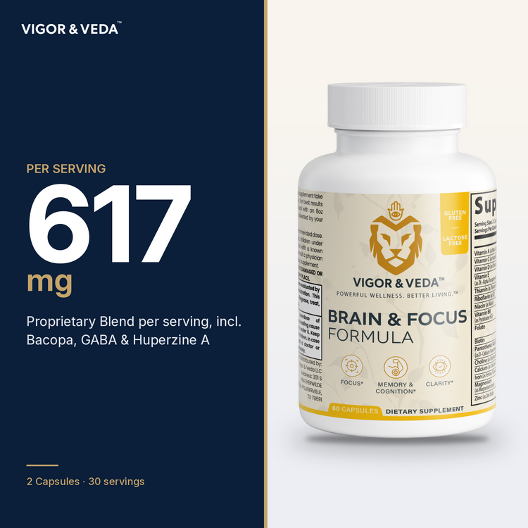 Vigor & Veda Brain & Focus Formula dose per serving