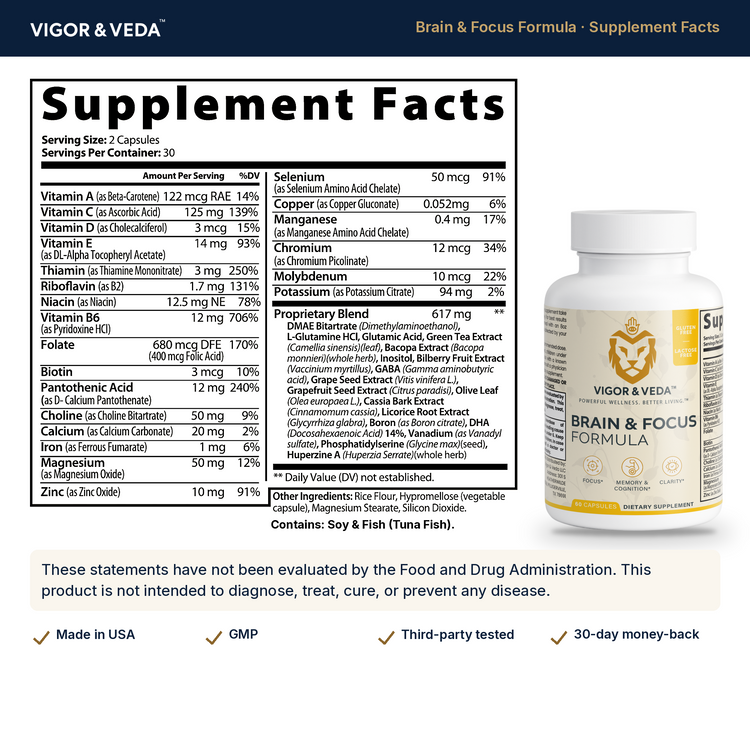 Vigor & Veda Brain & Focus Formula supplement facts