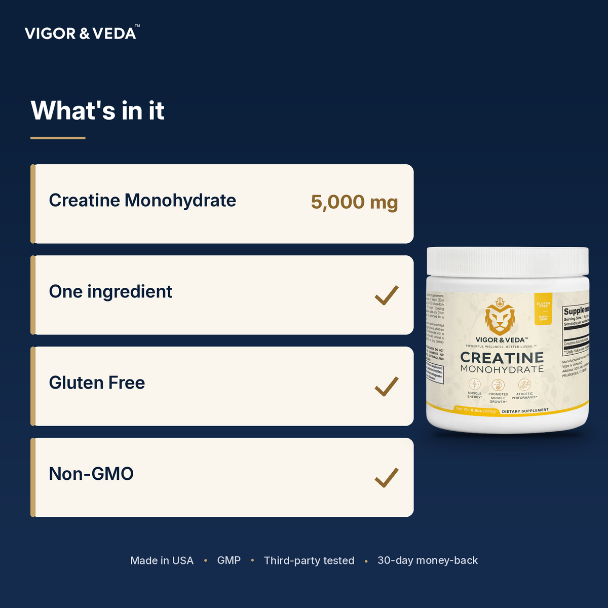 Vigor & Veda Creatine Monohydrate what's inside