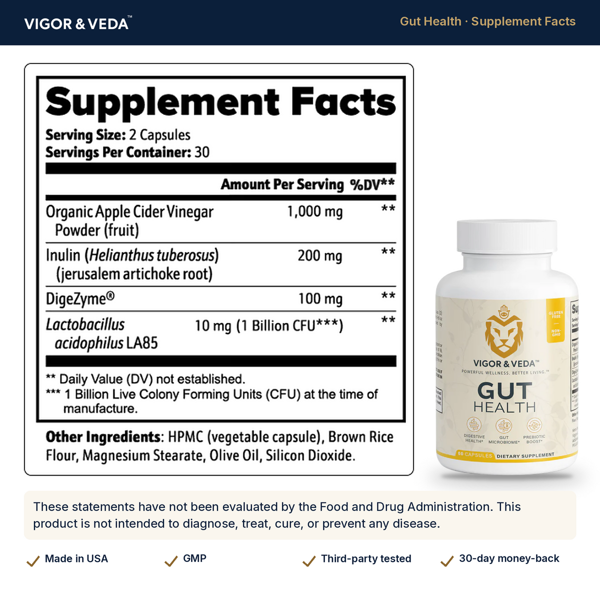 Vigor & Veda Gut Health supplement facts