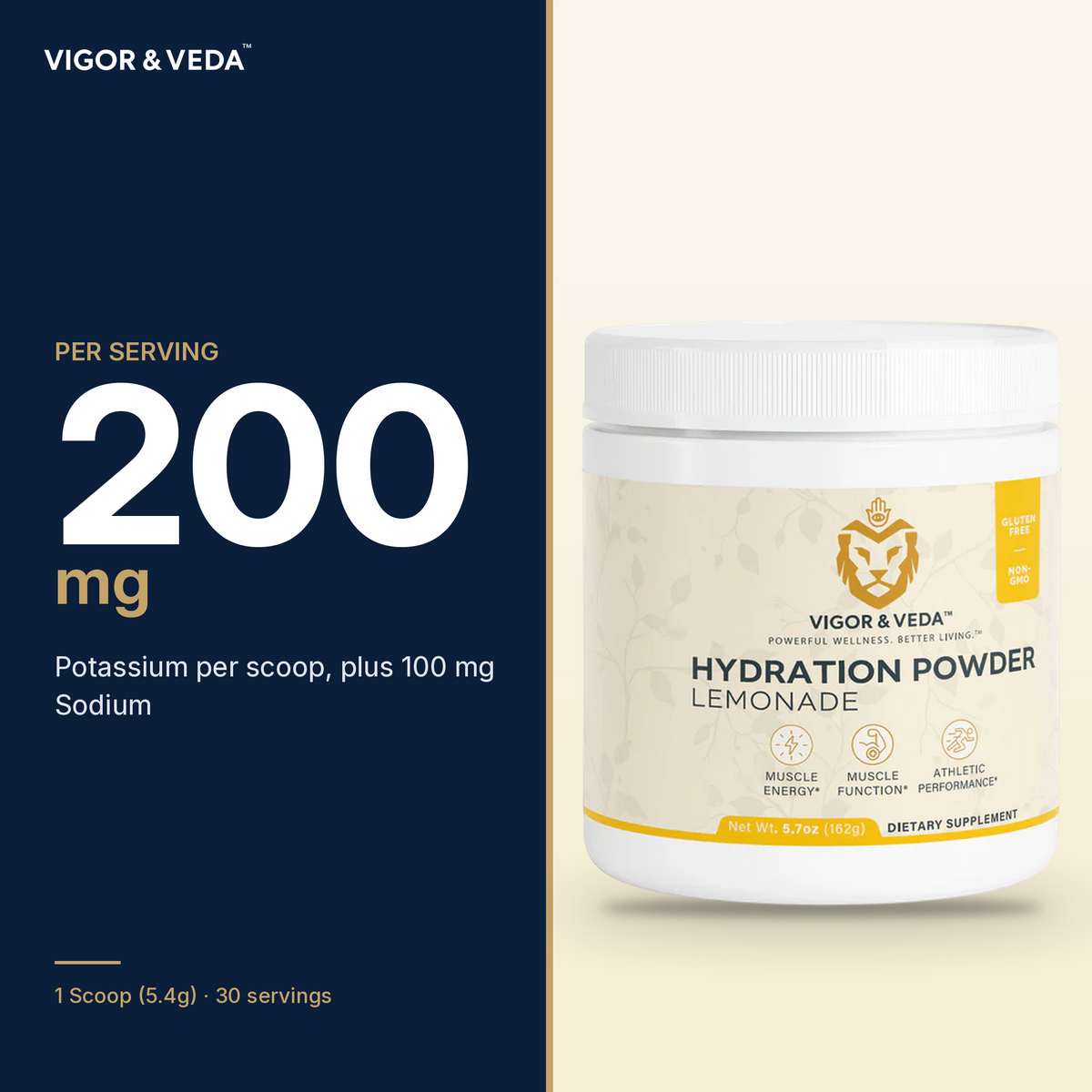 Vigor & Veda Hydration Powder (Lemonade) dose per serving