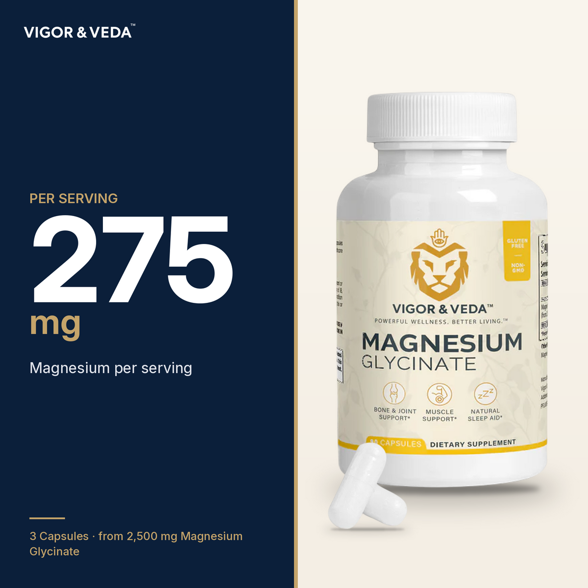 Vigor & Veda Magnesium Glycinate dose per serving
