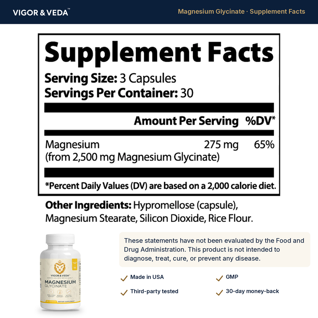 Vigor & Veda Magnesium Glycinate supplement facts